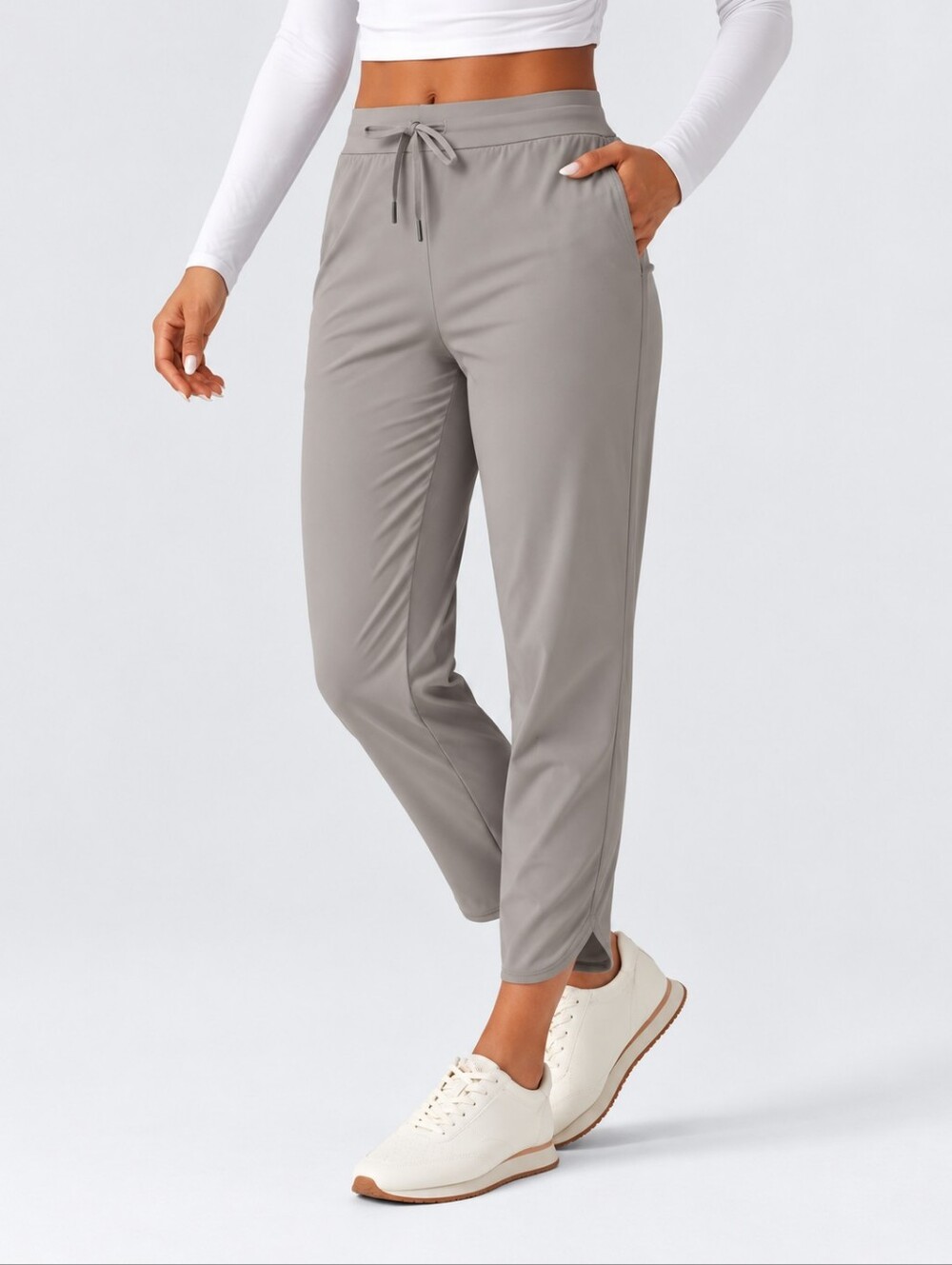 ❤️ HALARA MID-RISE DRAWSTRING CURVED HEM QUICK DRY TAPERED PANTS WITH POCKETS,XL